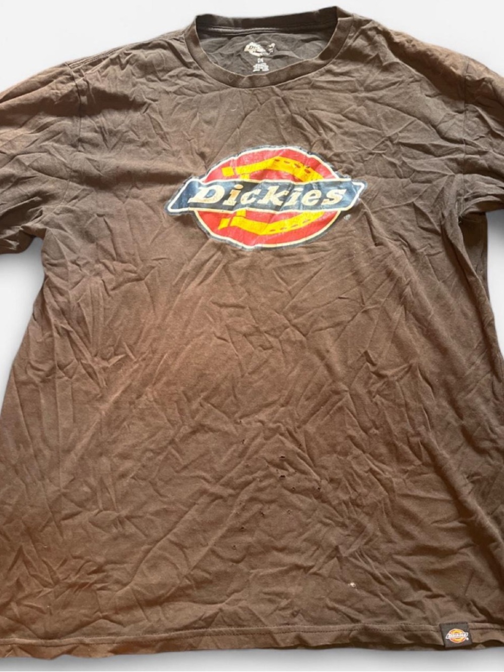 Dickies Brown Short Sleeve Logo Tee with Red & Yellow Accent
